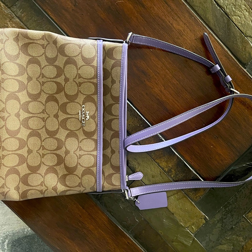 Coach File Bag lavender strap, and insides